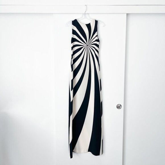 Lisa Perry Black and White Swirl Stripe Maxi Dress Gown Silk - Picture 10 of 16